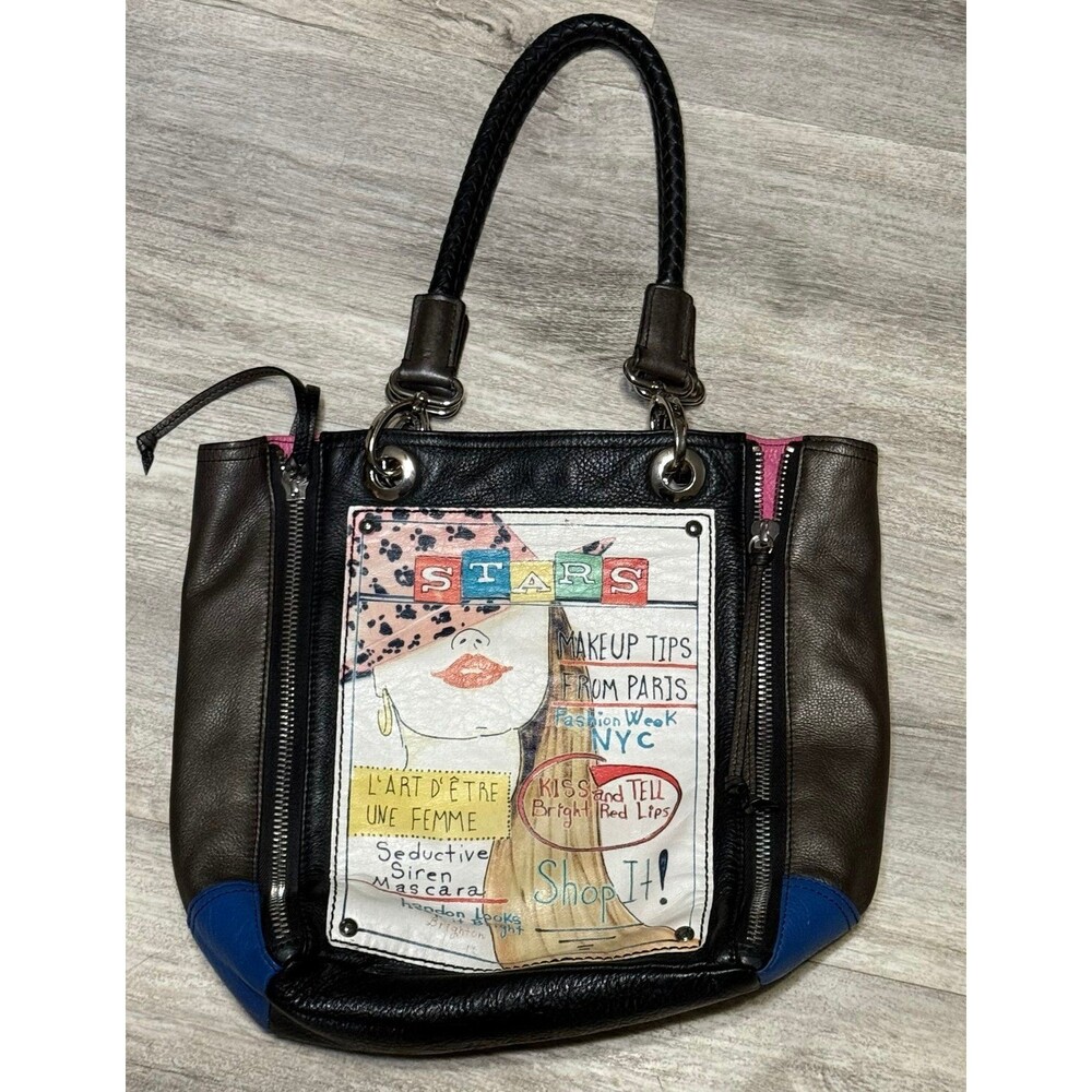 Brighton Multicolor Graphic Panel Tote with Black, Brown, Blue, Pink Accents
